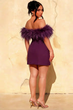 Chloe Grape Strapless Feather Trim Mini Dress