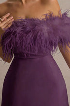 Chloe Grape Strapless Feather Trim Mini Dress