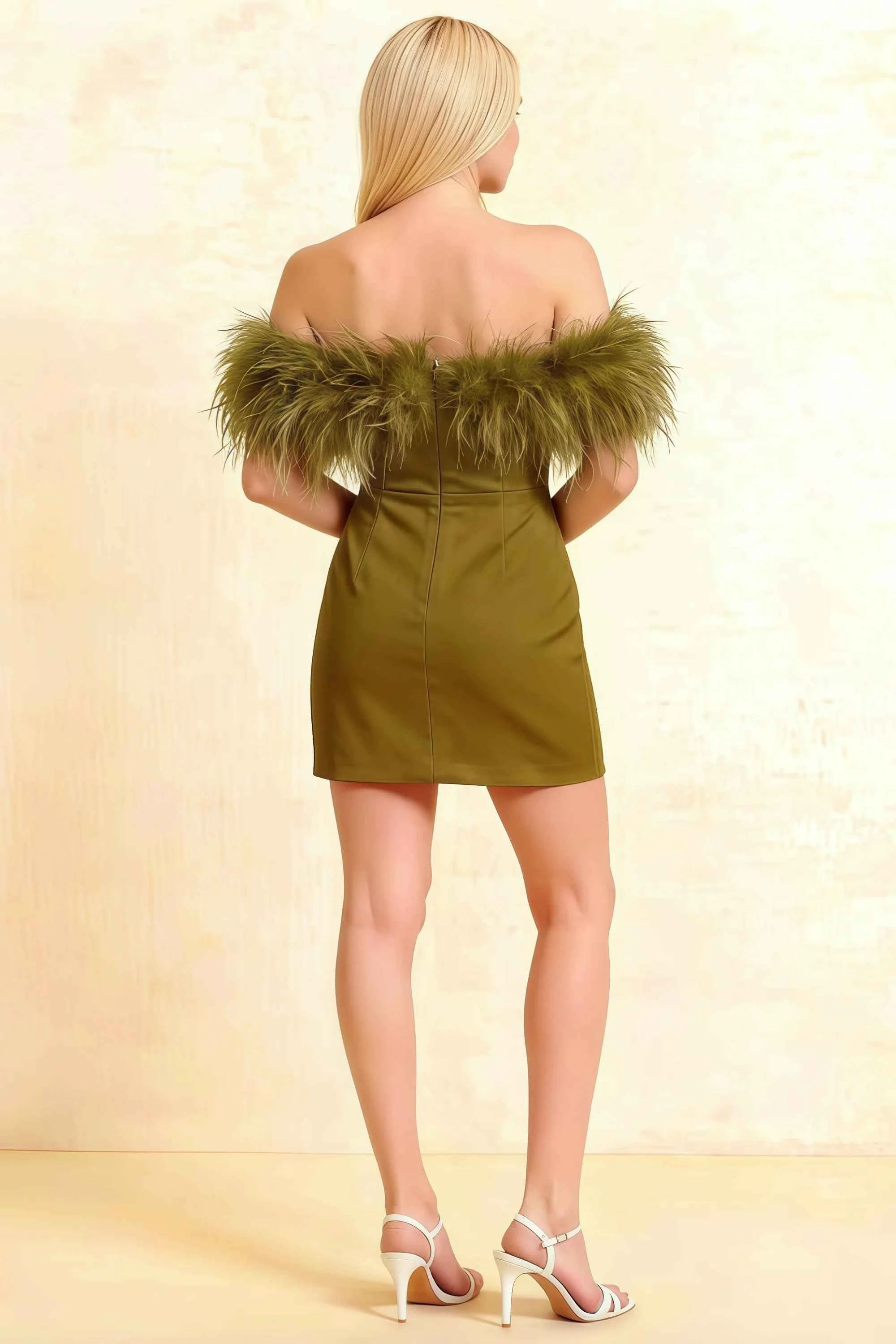 Chloe Olive Strapless Feather Trim Mini Dress Secondary image