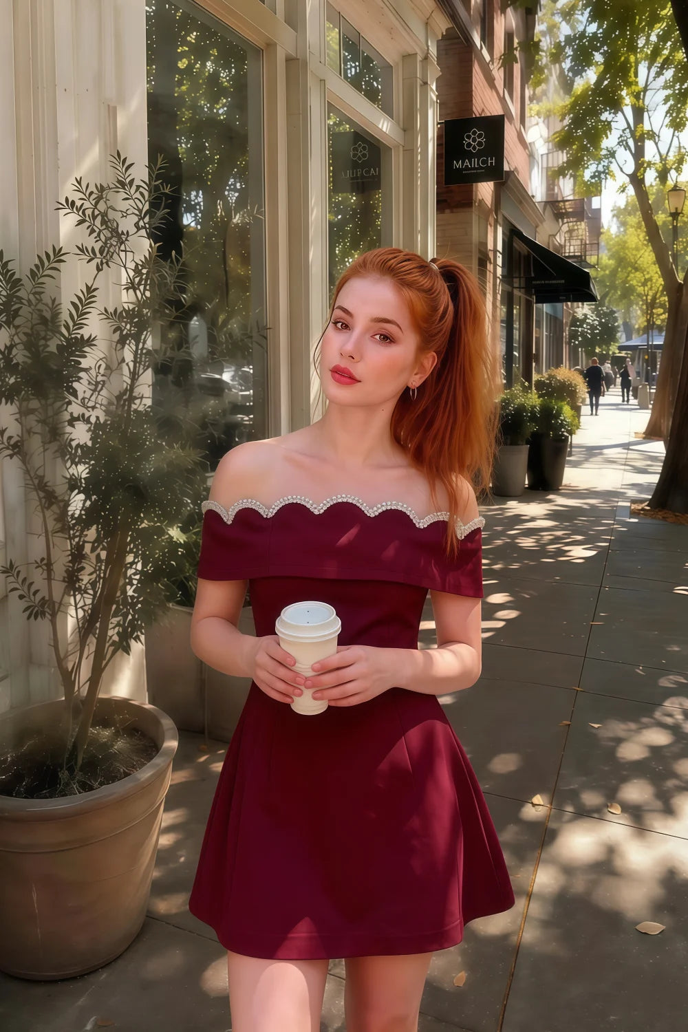 Real life look of Christy Burgundy Rhinestone Mini Dress - Perfect for prom or street style events in an A-line silhouette.