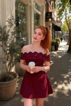 Real life look of Christy Burgundy Rhinestone Mini Dress - Perfect for prom or street style events in an A-line silhouette.