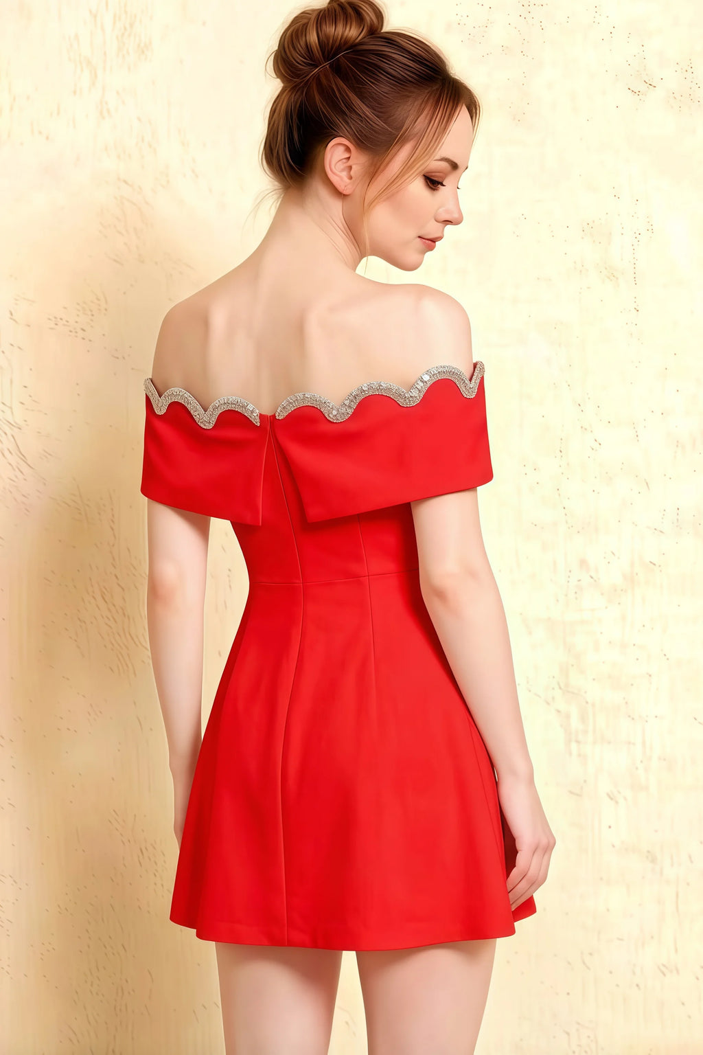 Side Profile Christy Red Crepe Dress - Flowy A-Line Silhouette Perfect for Graduation or Parties