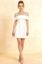 Christy White Off the Shoulder Rhinestones Mini Dress