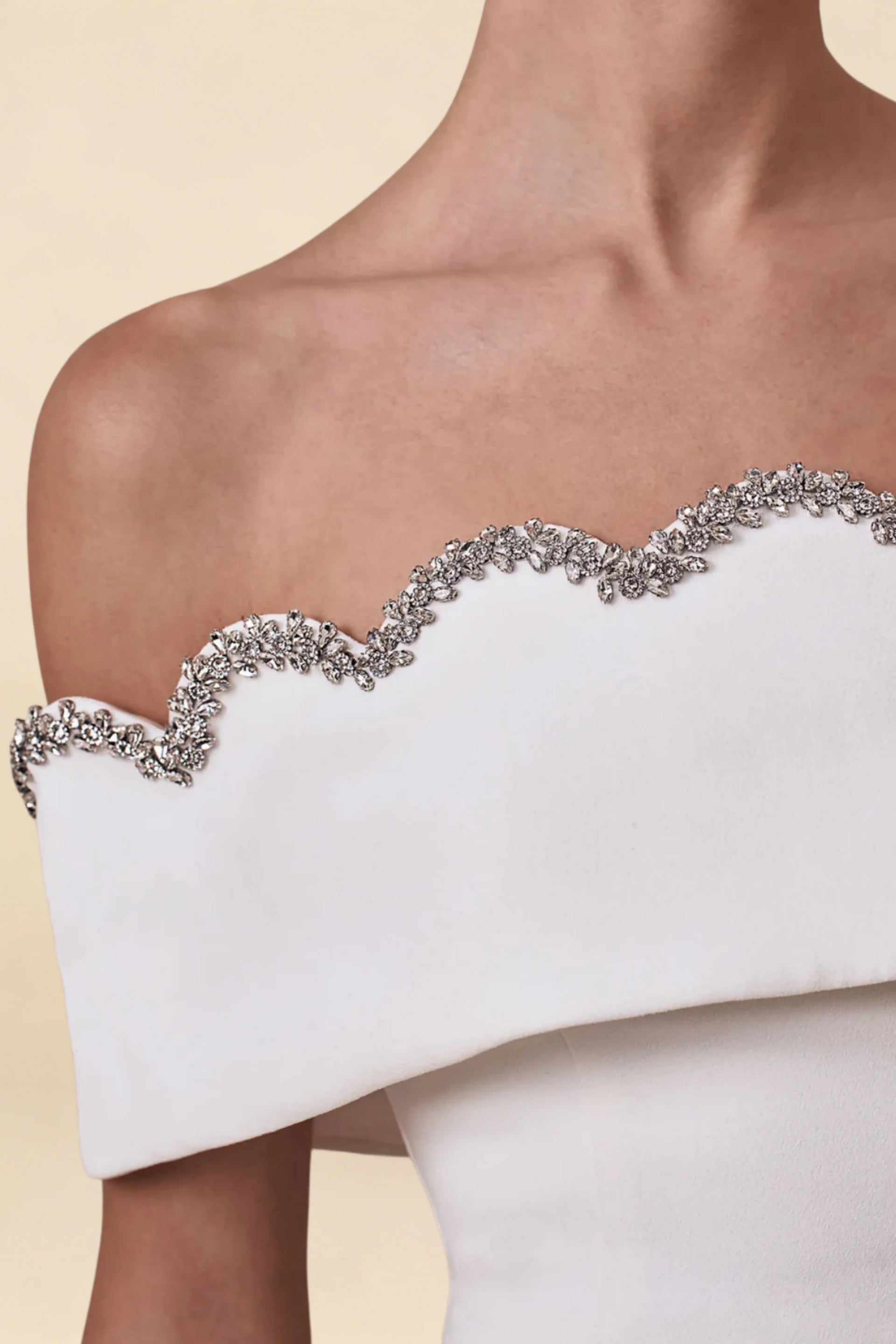 Christy White Off the Shoulder Rhinestones Mini Dress