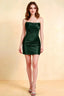 Clara emerald green strapless satin mini dress with sequin lace corset bodice front view