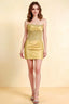 Clara lemon satin bodycon corset strapless mini dress front view for homecoming