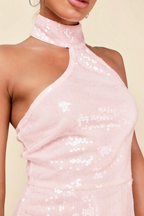 Clarissa Light Pink Sequin Bodycon Halter Mini Dress