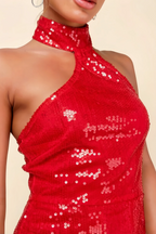 Clarissa Red Sequin Bodycon Halter Mini Dress for Women