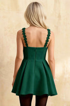 Claudia Emerald Fit and Flare 3D Flower Mini Dress | V-Neck Cocktail Party Dress