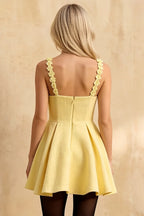 Claudia Lemon A-Line Skater Mini Dress with 3D Flowers