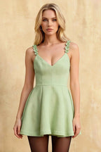 Claudia Sage Fit And Flare Skater Mini Dress with Flower
