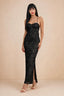 Clementine Black 3D Floral Sweetheart Maxi Dress