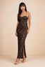 Clementine Chocolate Brown 3D Floral Sweetheart Maxi Dress
