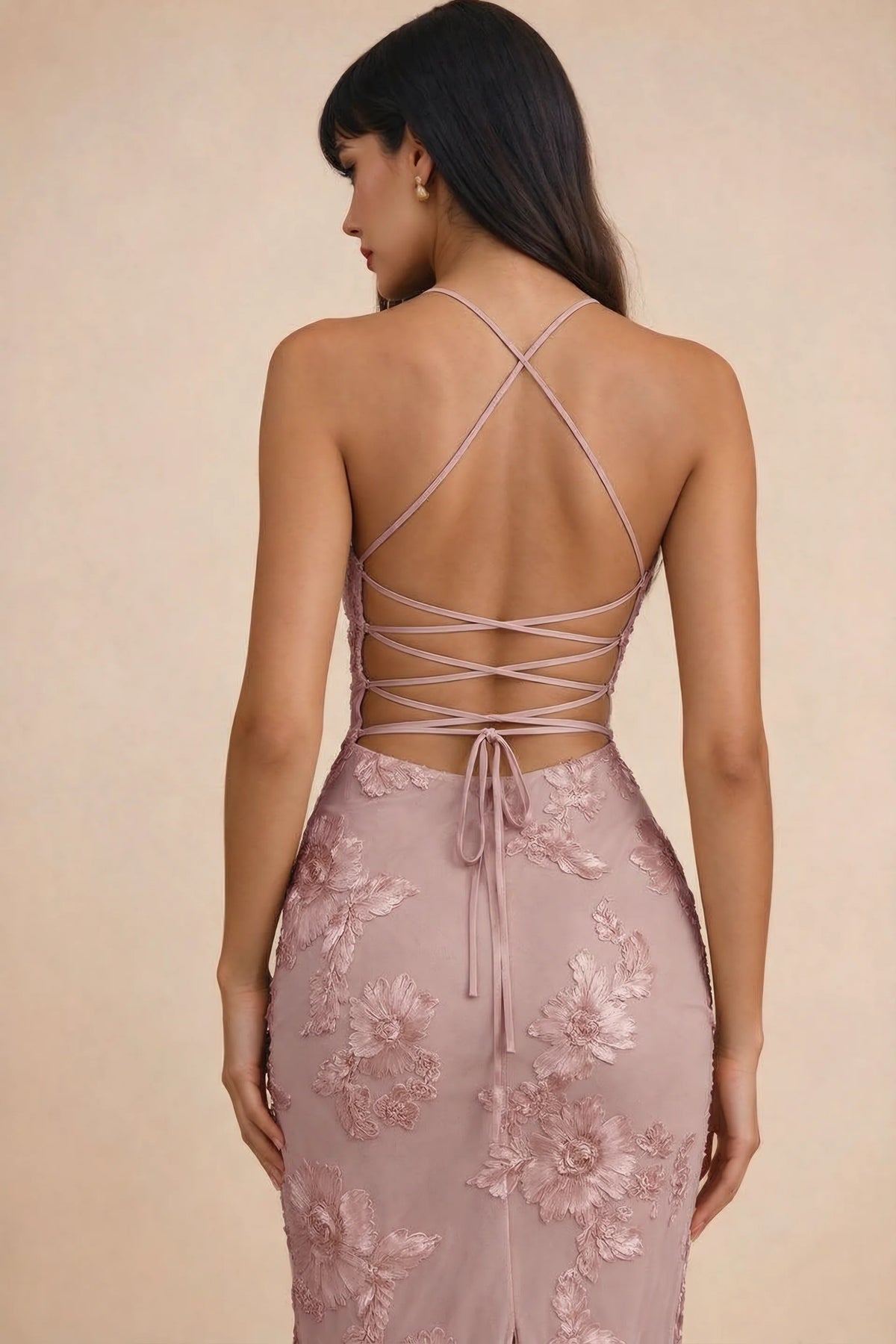 Clementine Dusty Lilac 3D Floral Sweetheart Maxi Dress