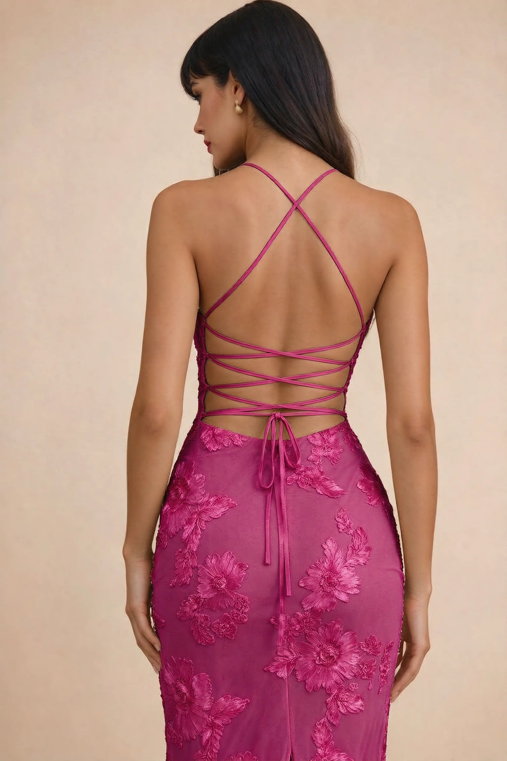 Clementine Fuchsia 3D Floral Sweetheart Maxi Dress