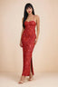 Clementine Red 3D Floral Sweetheart Maxi Dress
