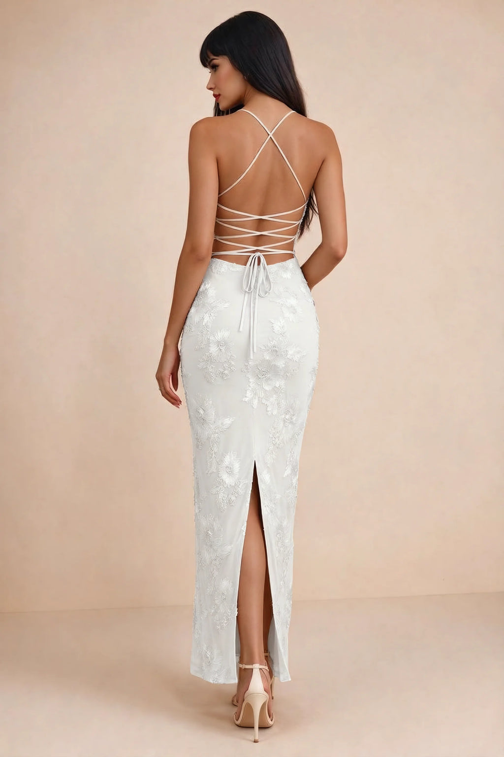 Clementine White 3D Floral Sweetheart Maxi Dress