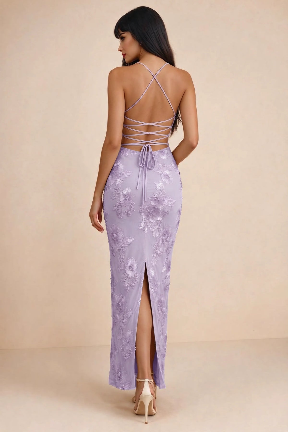 Clementine Wisteria 3D Floral Sweetheart Maxi Dress