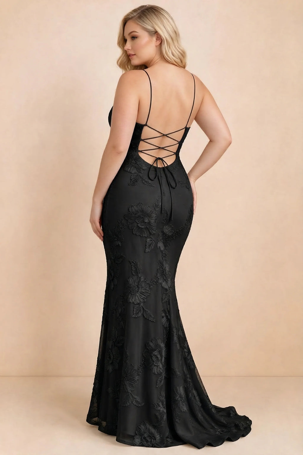 Cordelia Black Floral Appliqué Mermaid Maxi Dress