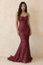 Cordelia Burgundy Floral Appliqué Mermaid Maxi Dress