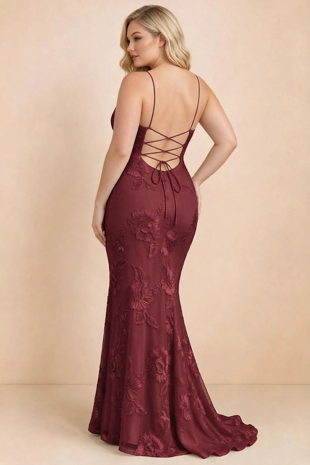 Cordelia Burgundy Floral Appliqué Mermaid Maxi Dress