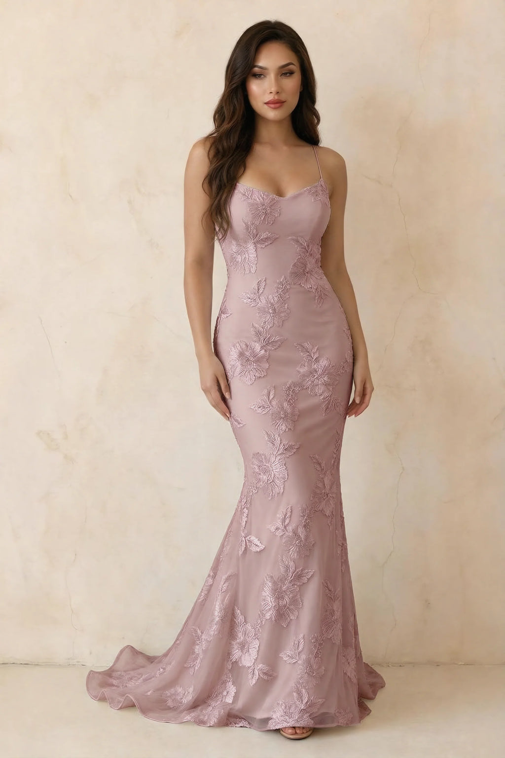 Cordelia Dusty Lilac Floral Appliqué Mermaid Maxi Dress