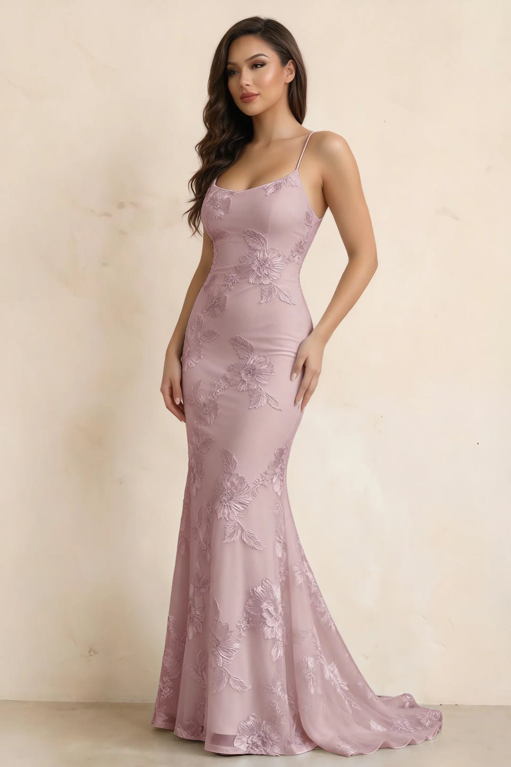 Cordelia Dusty Lilac Floral Appliqué Mermaid Maxi Dress