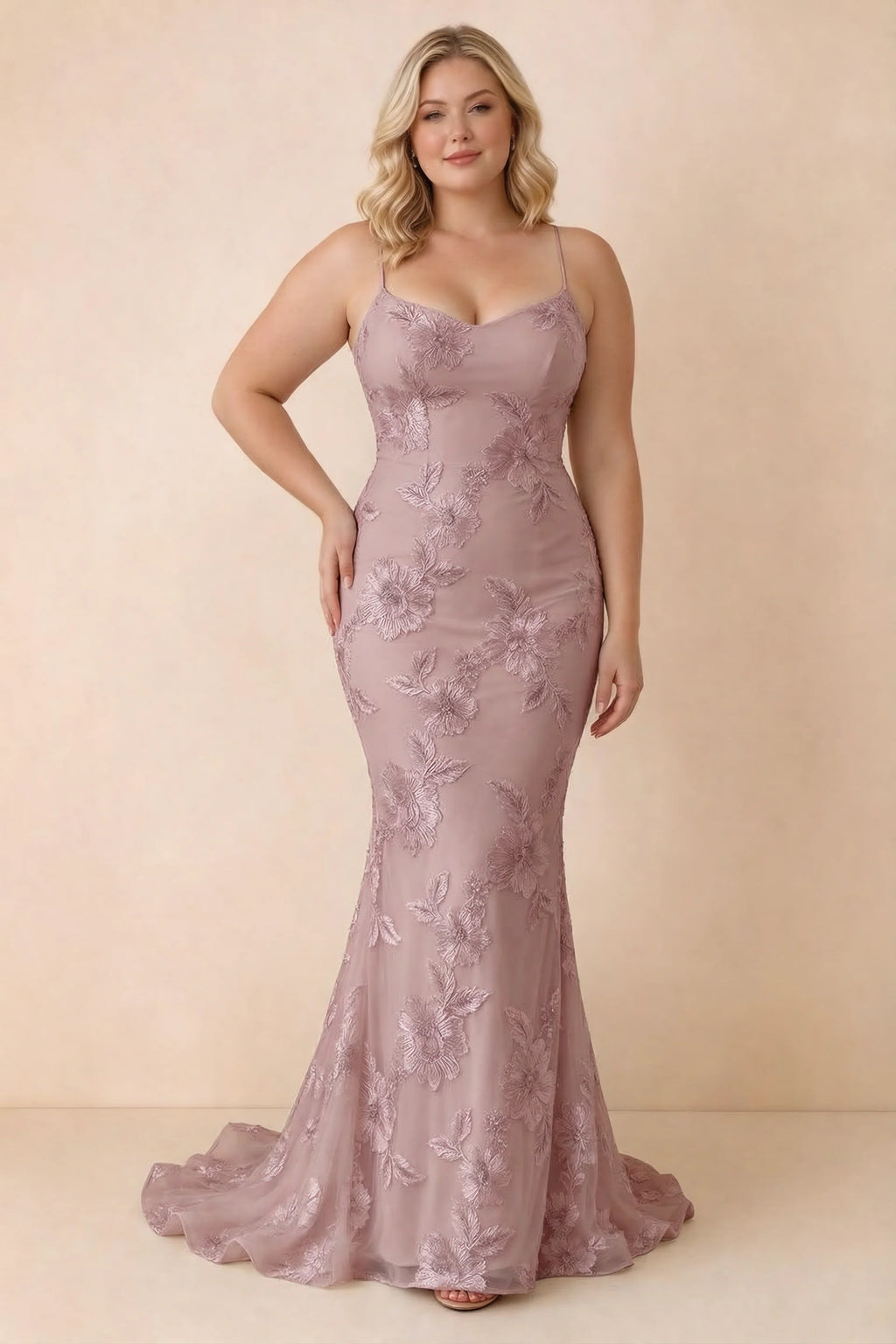 Cordelia Dusty Lilac Floral Appliqué Mermaid Maxi Dress