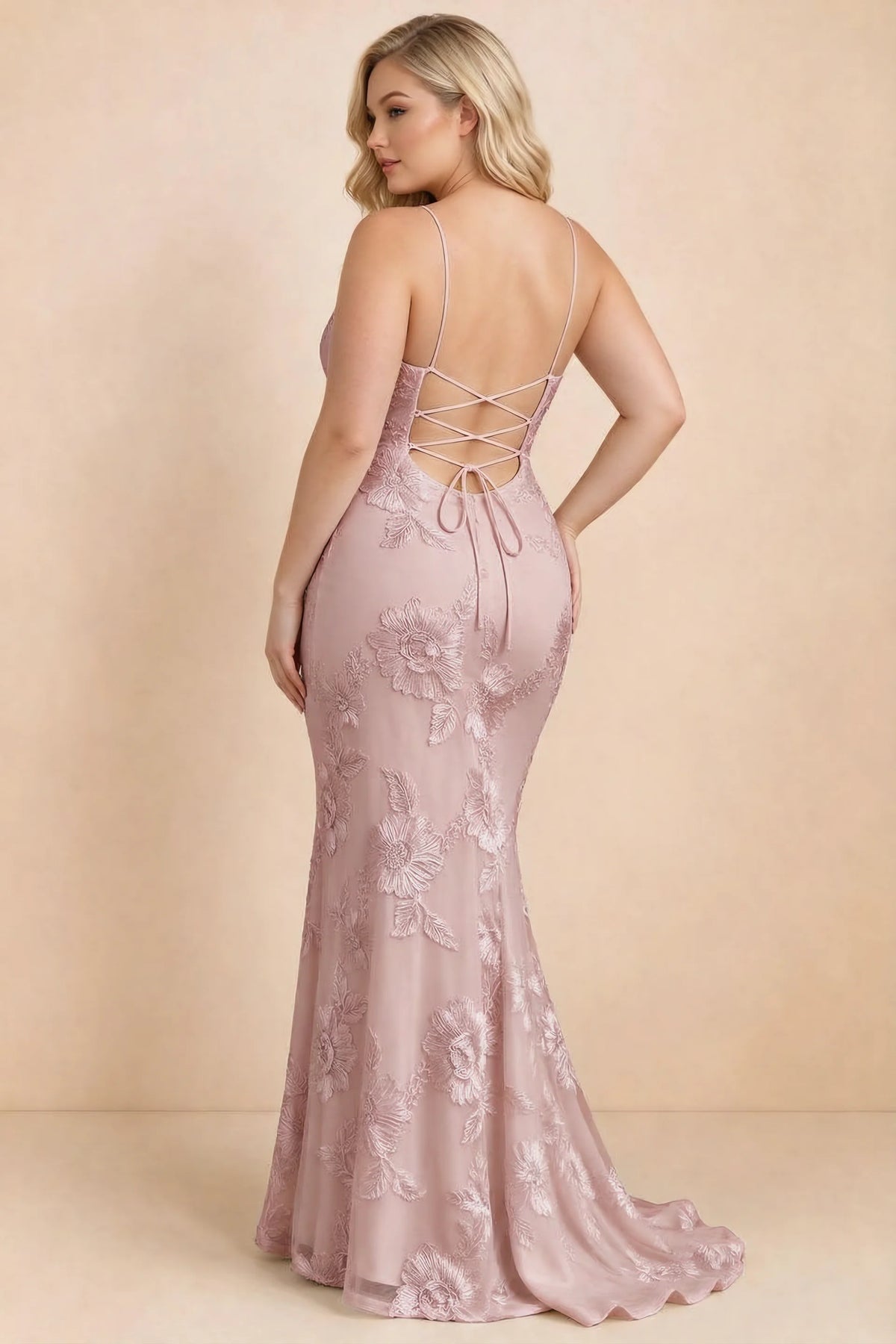 Cordelia Dusty Lilac Floral Appliqué Mermaid Maxi Dress