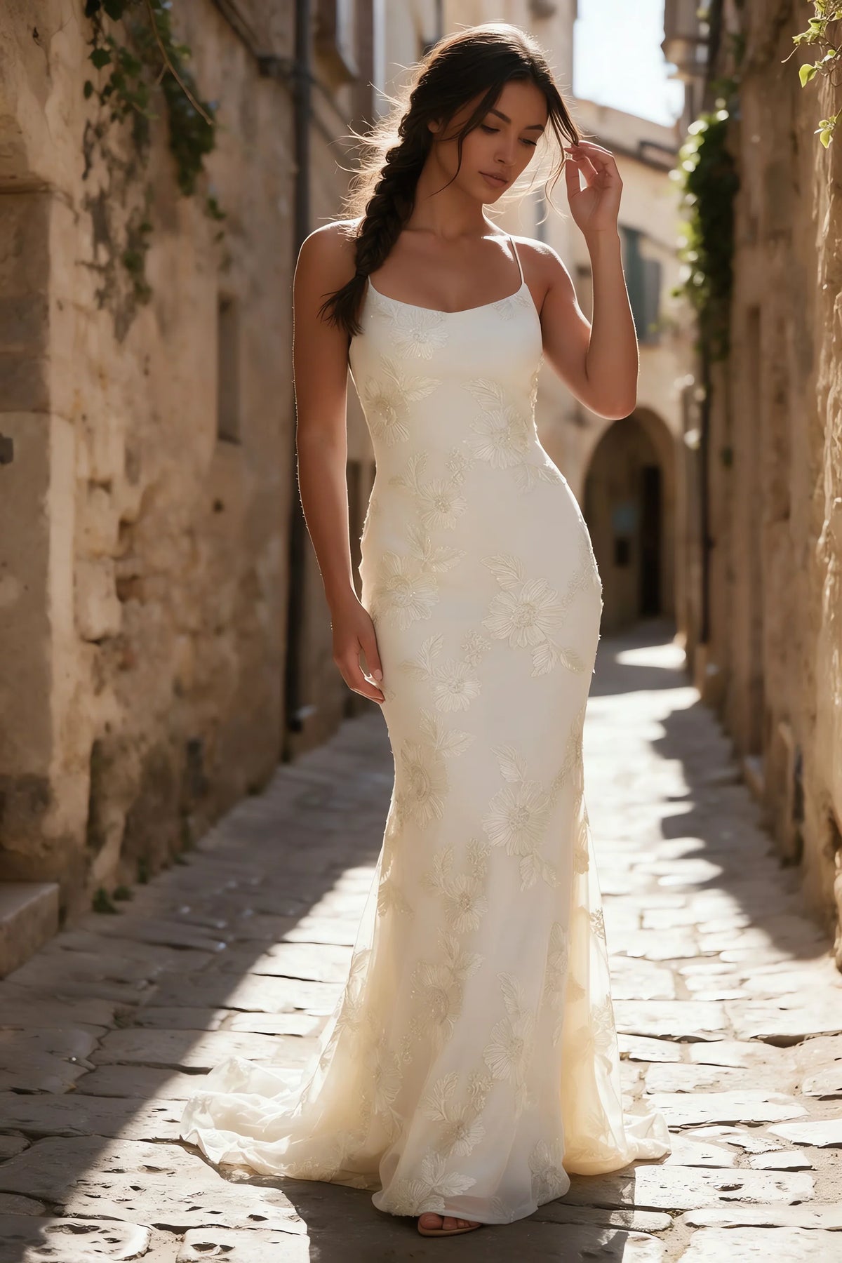 Cordelia Ivory Floral Appliqué Mermaid Maxi Dress