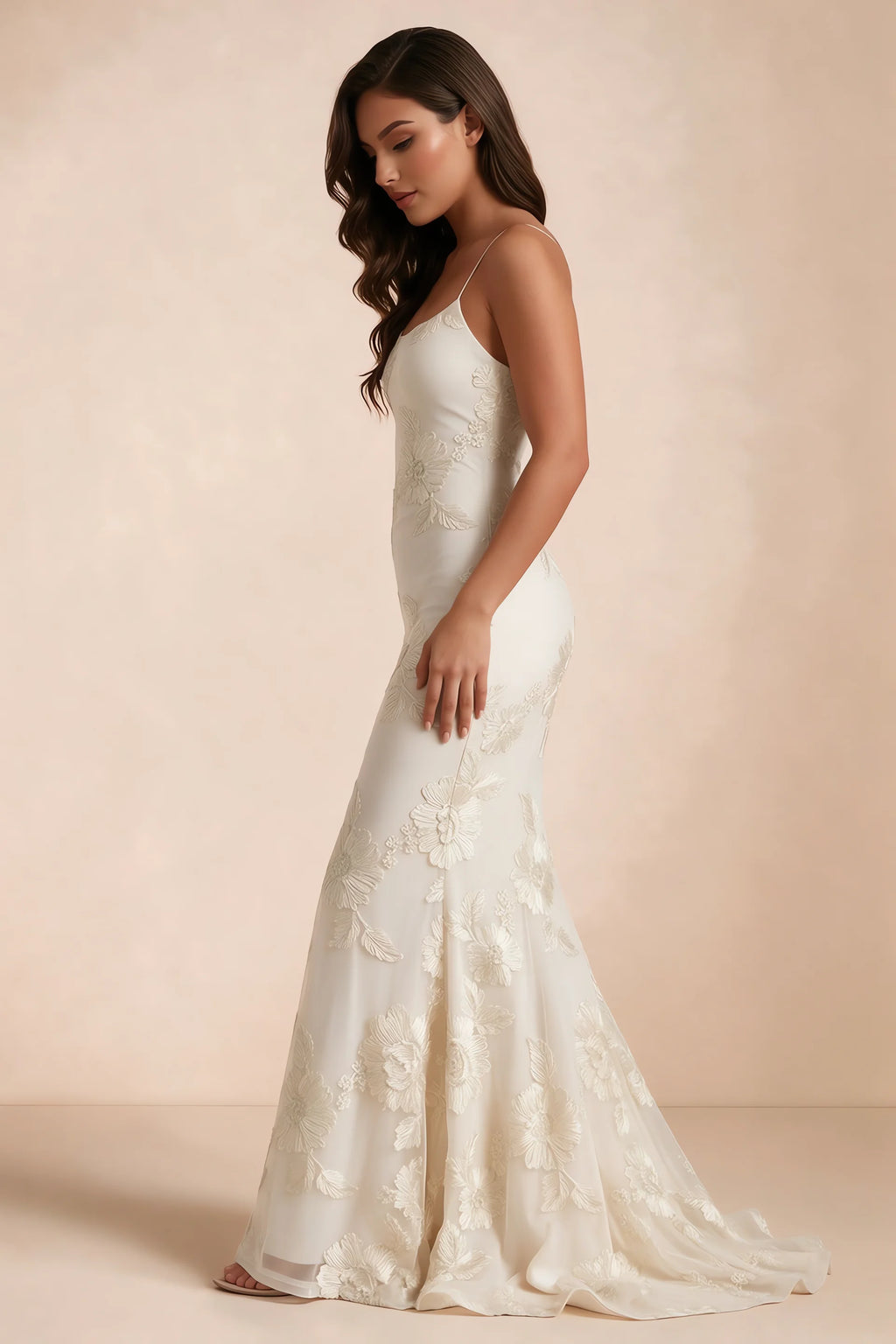 Cordelia Ivory Floral Appliqué Mermaid Maxi Dress