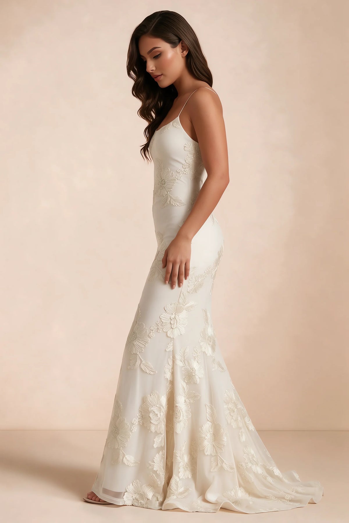 Cordelia Ivory Floral Appliqué Mermaid Maxi Dress