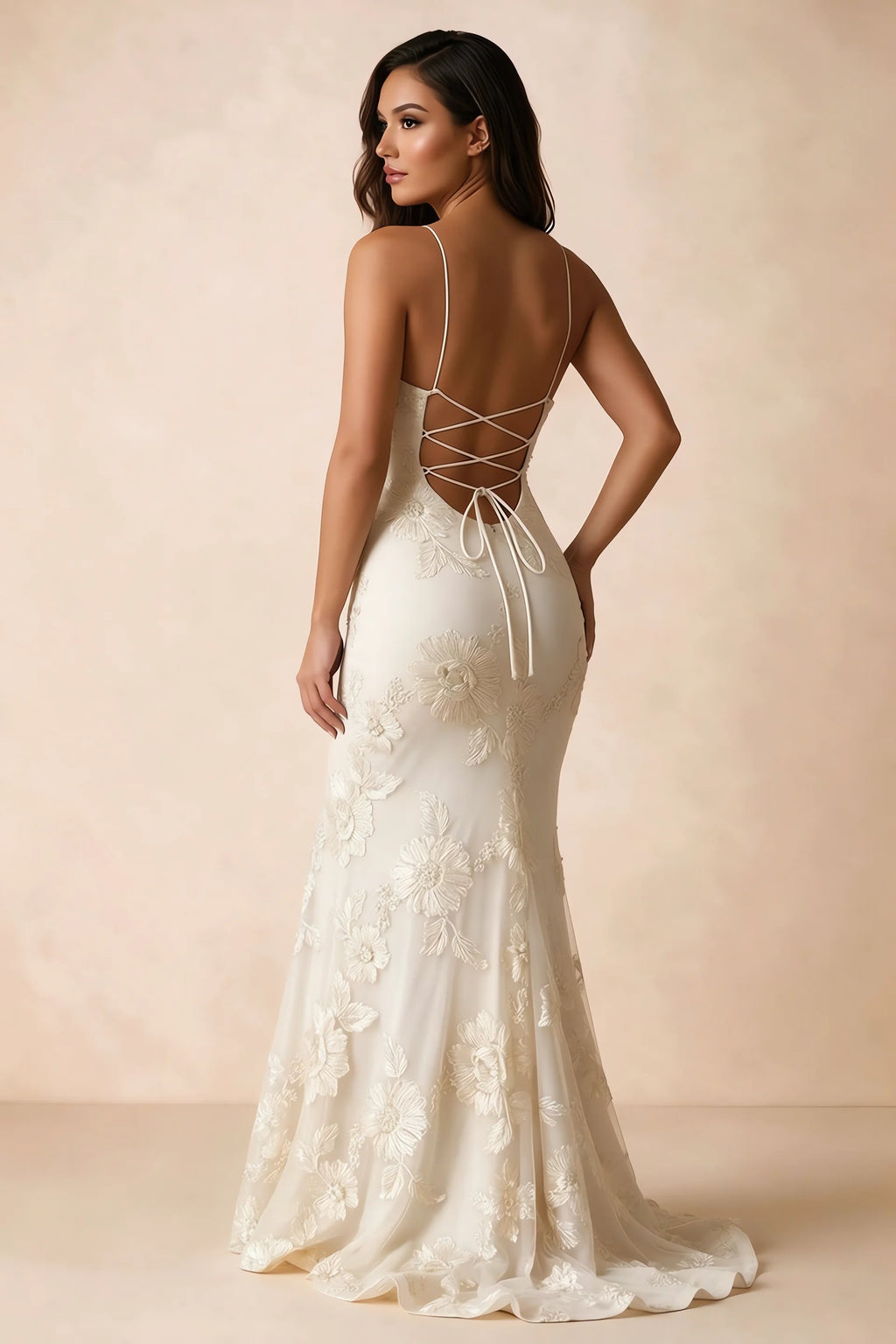 Cordelia Ivory Floral Appliqué Mermaid Maxi Dress