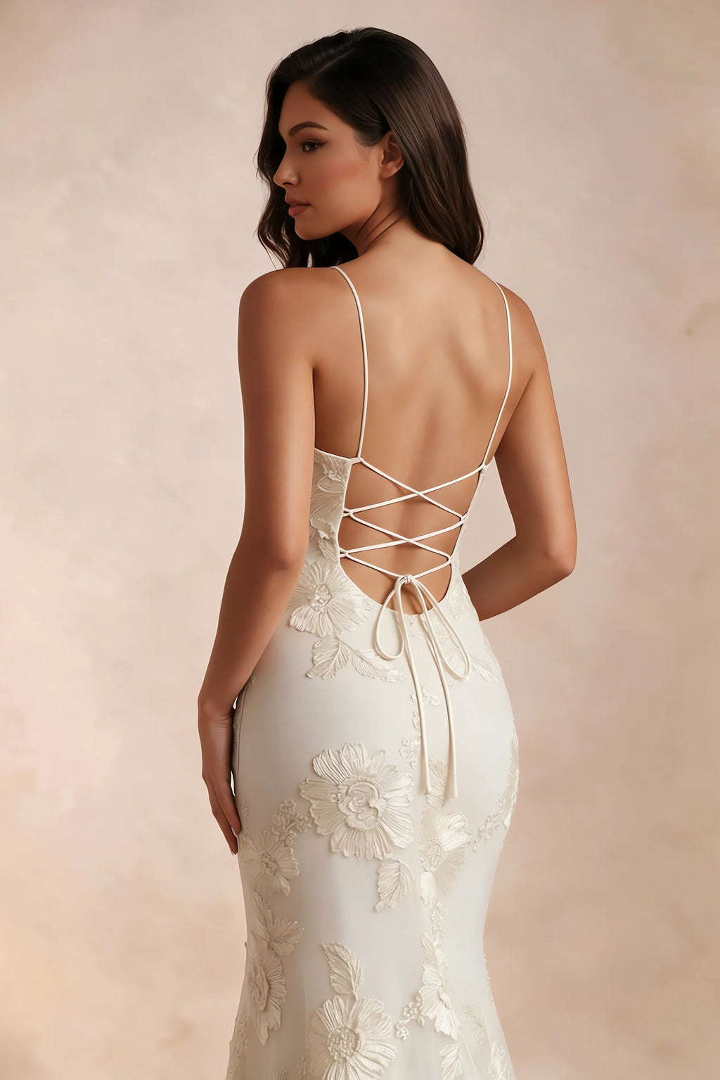 Cordelia Ivory Floral Appliqué Mermaid Maxi Dress