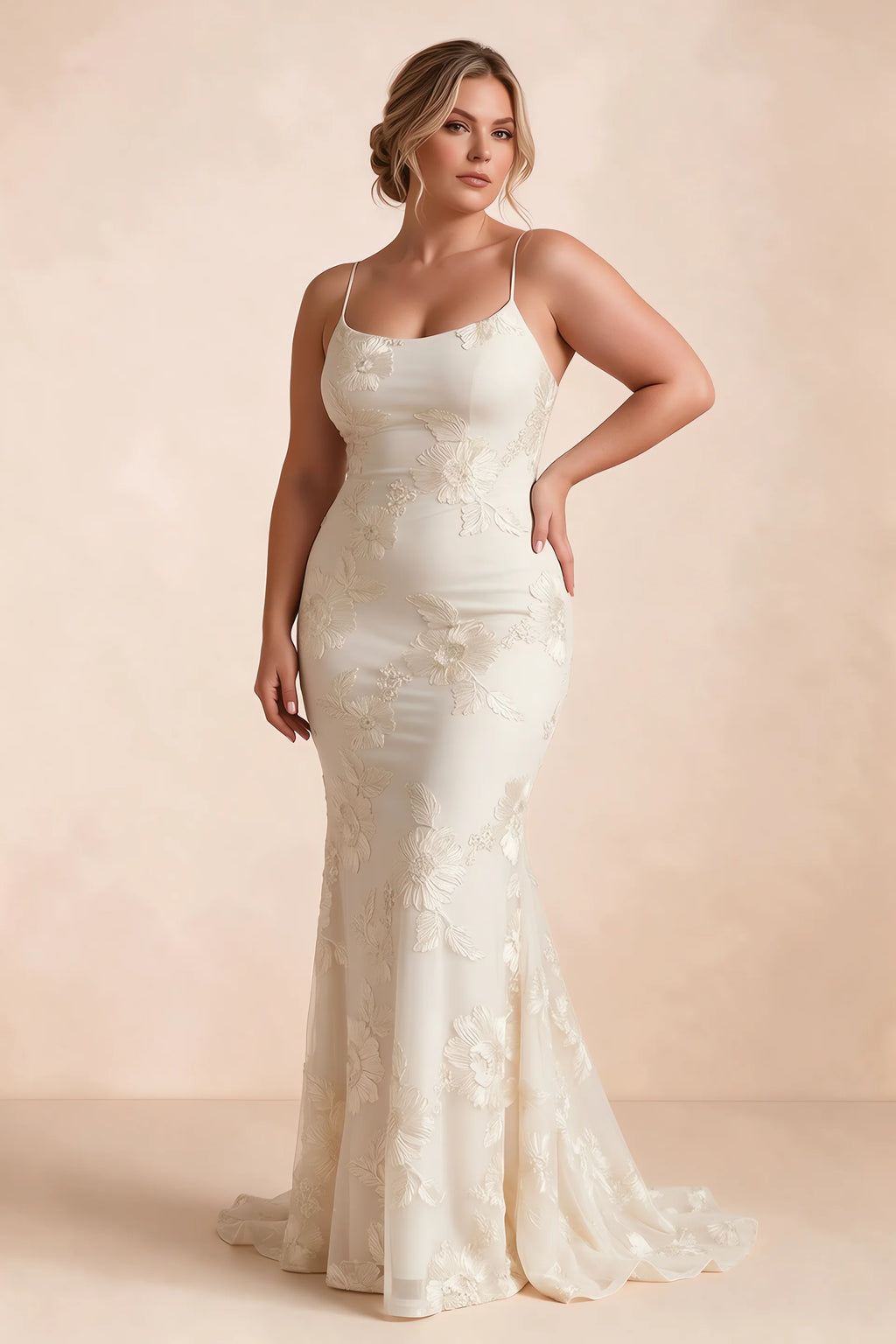 Cordelia Ivory Floral Appliqué Mermaid Maxi Dress