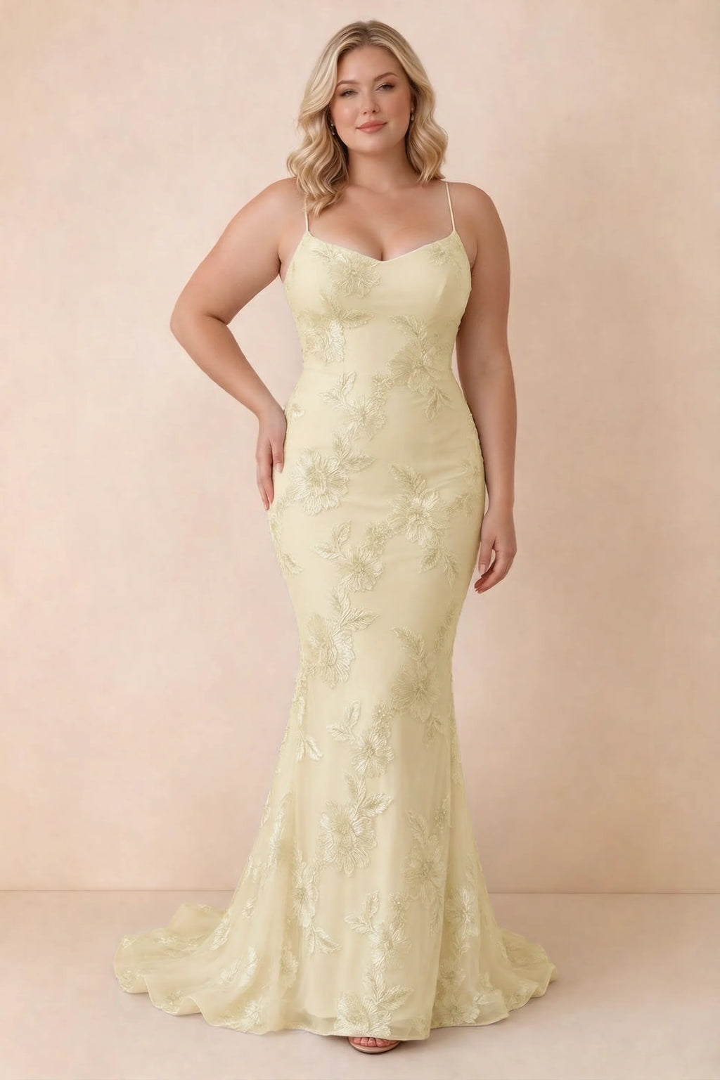 Cordelia Lemon Floral Appliqué Mermaid Maxi Dress