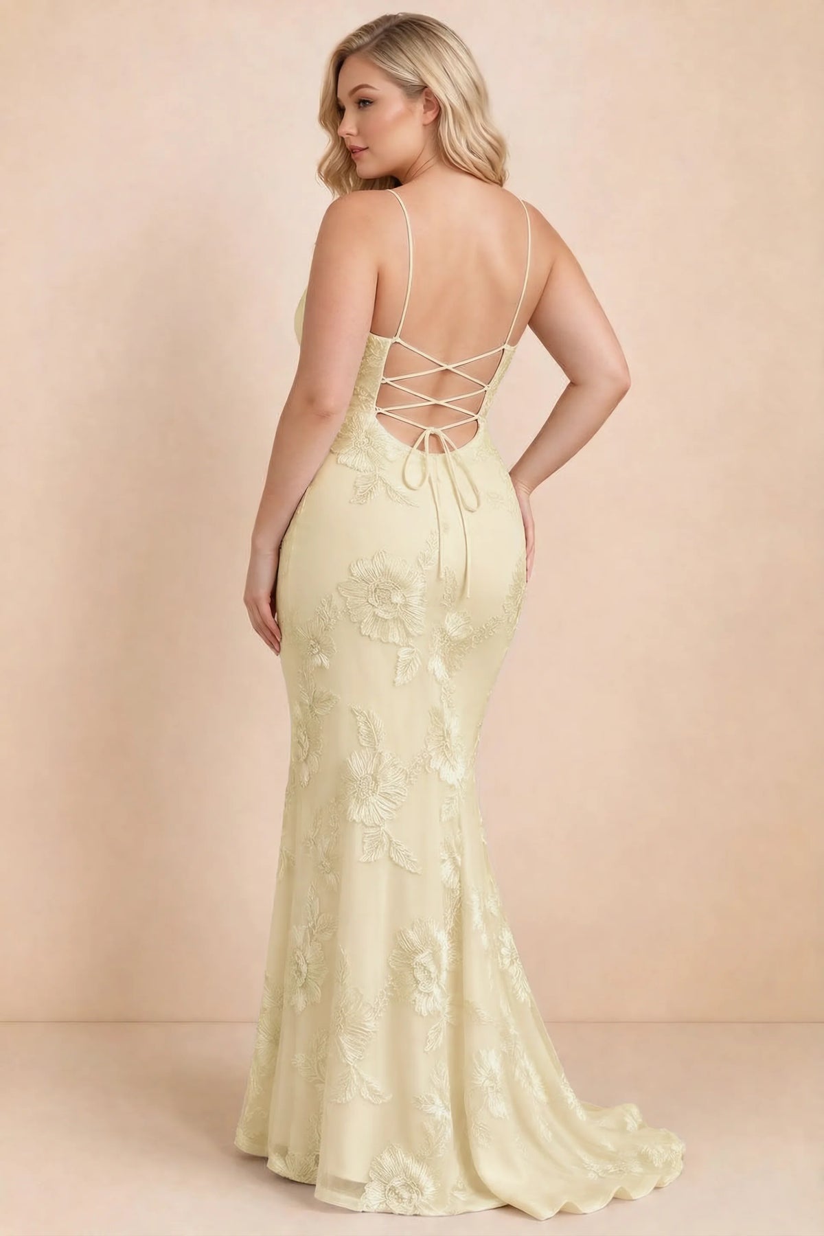 Cordelia Lemon Floral Appliqué Mermaid Maxi Dress