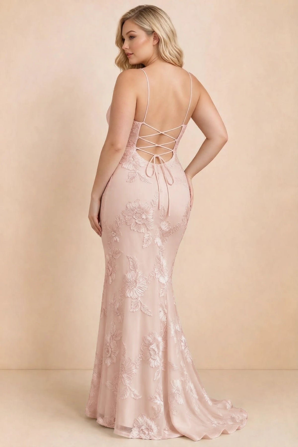 Cordelia Light Pink Floral Appliqué Mermaid Maxi Dress