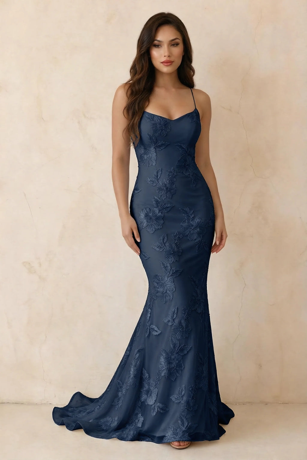Cordelia Navy Floral Appliqué Mermaid Maxi Dress