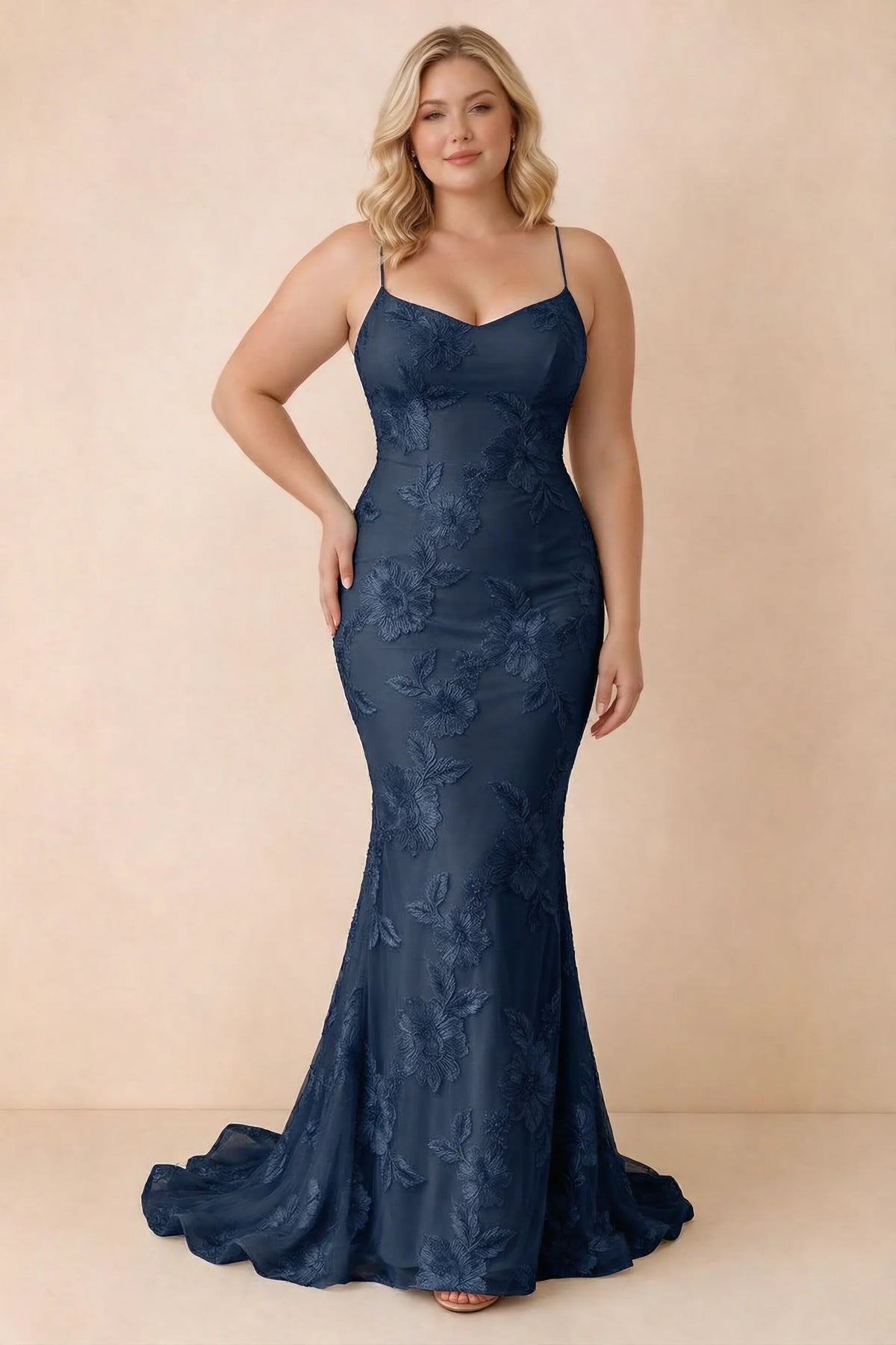 Cordelia Navy Floral Appliqué Mermaid Maxi Dress