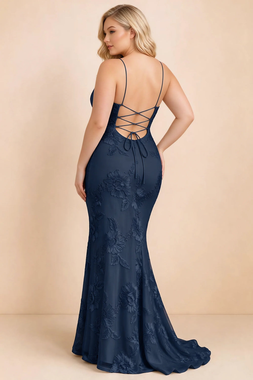 Cordelia Navy Floral Appliqué Mermaid Maxi Dress