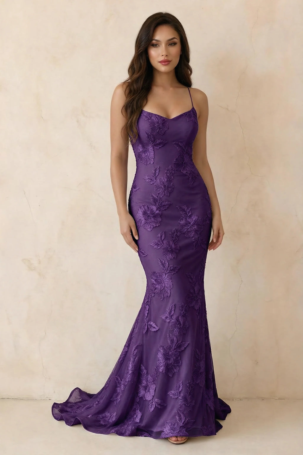 Cordelia Plum Floral Appliqué Mermaid Maxi Dress