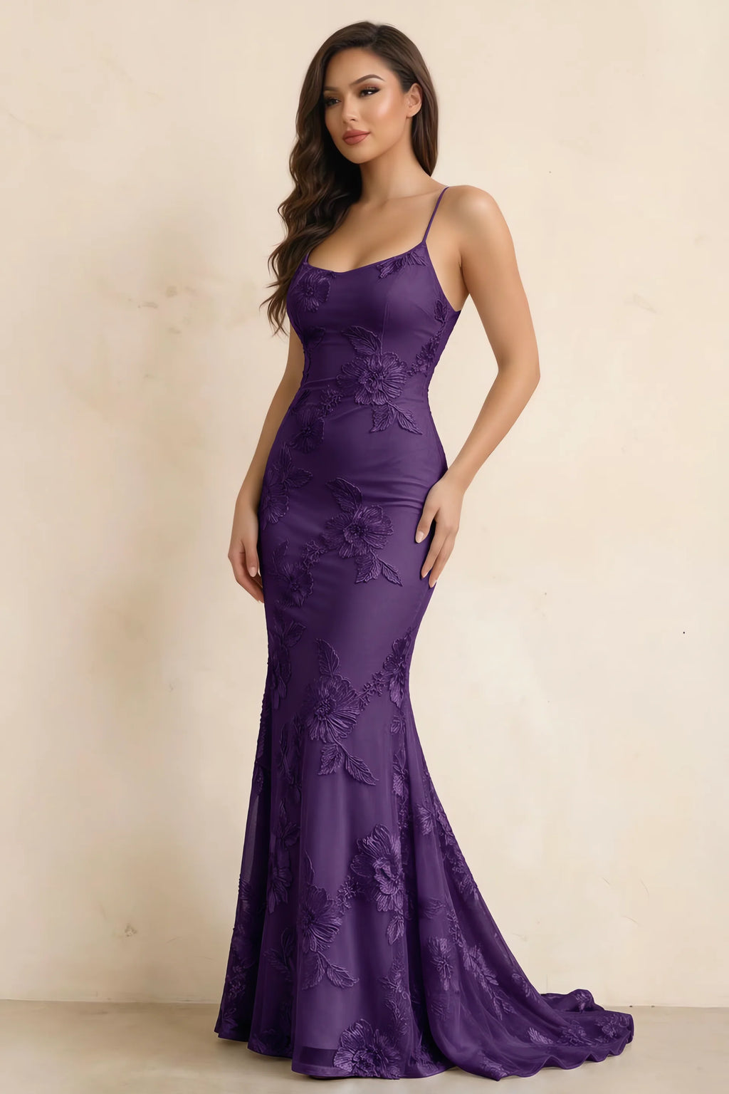 Cordelia Plum Floral Appliqué Mermaid Maxi Dress
