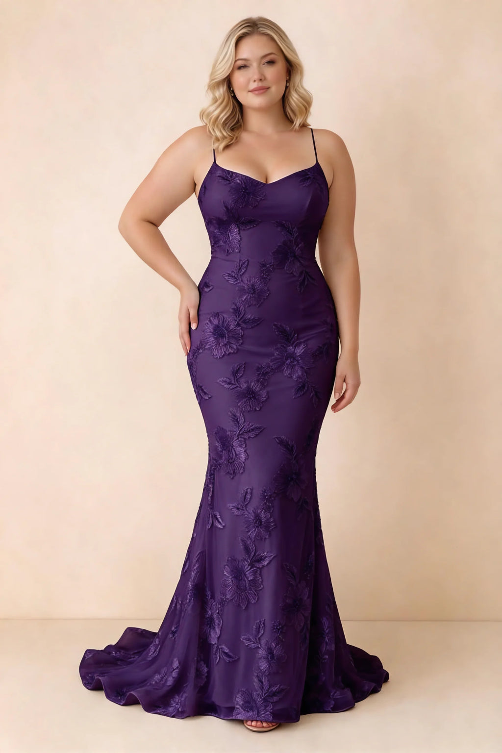 Cordelia Plum Floral Appliqué Mermaid Maxi Dress