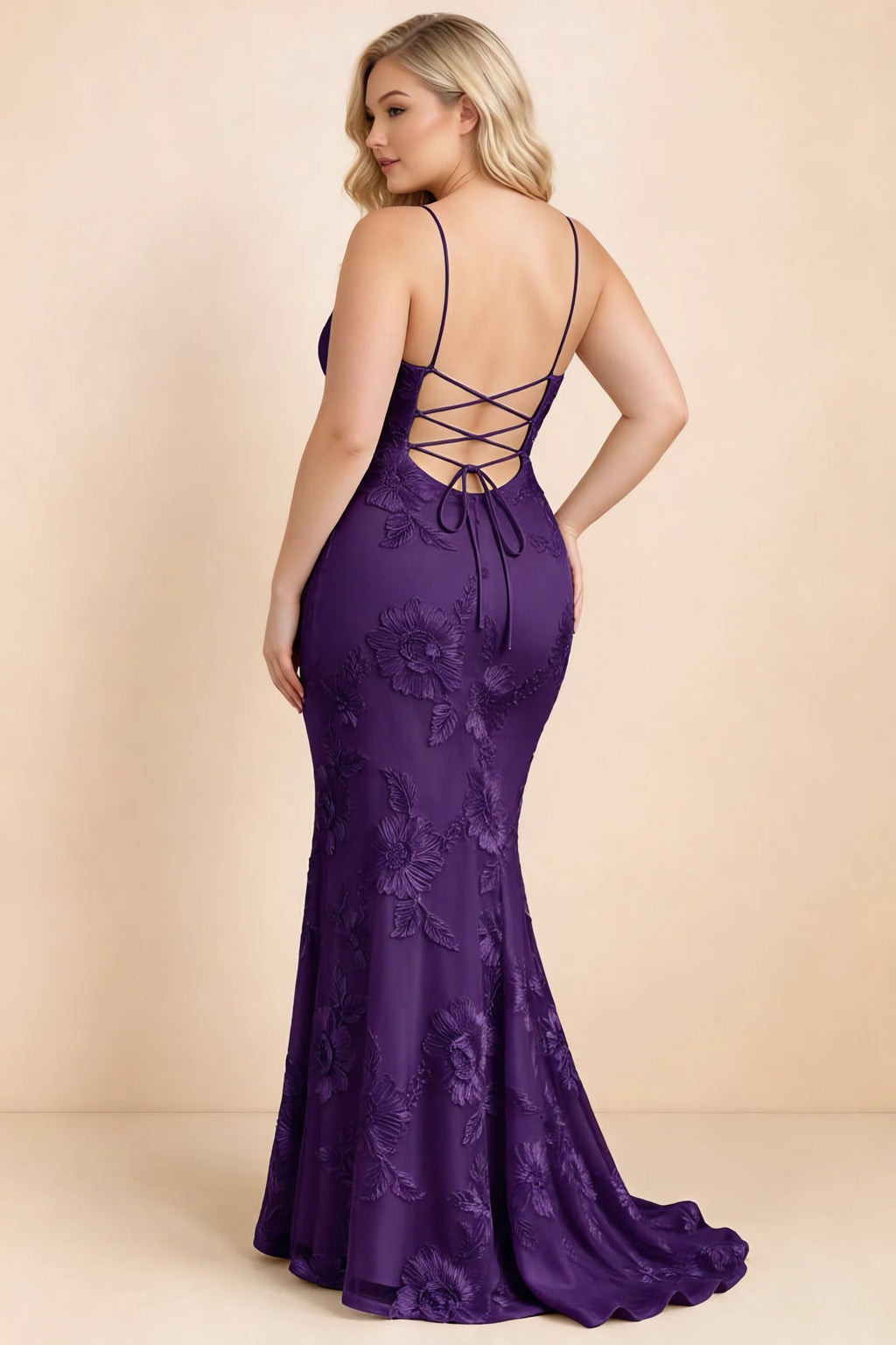 Cordelia Plum Floral Appliqué Mermaid Maxi Dress