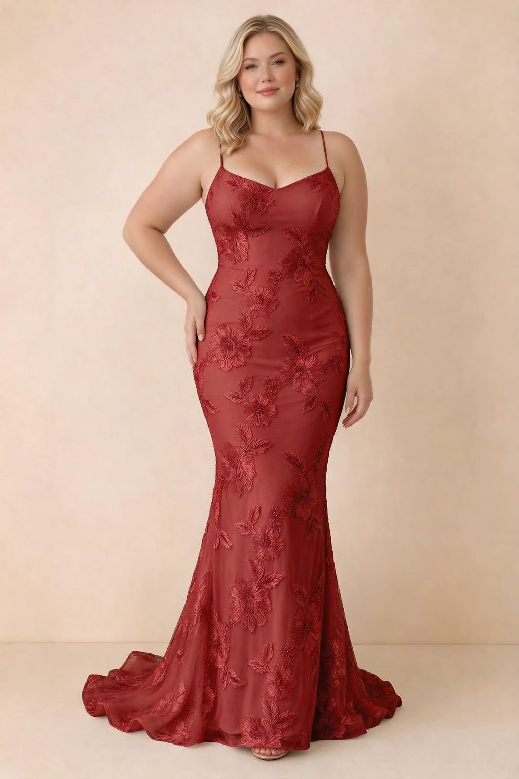 Cordelia Red Floral Appliqué Mermaid Maxi Dress