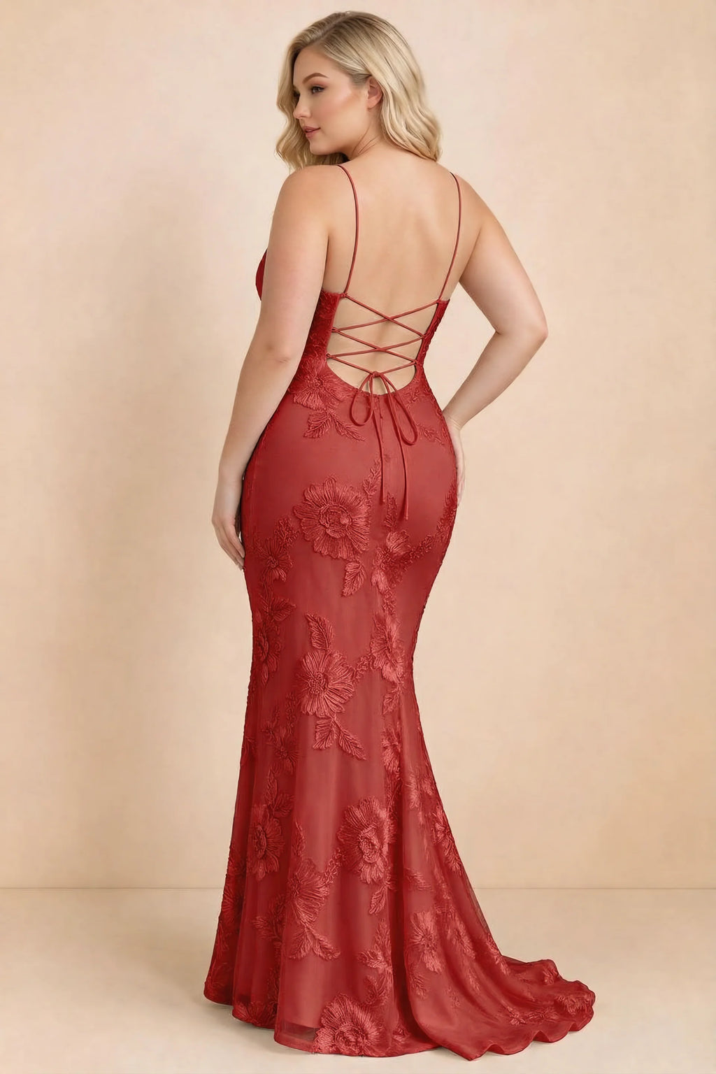 Cordelia Red Floral Appliqué Mermaid Maxi Dress