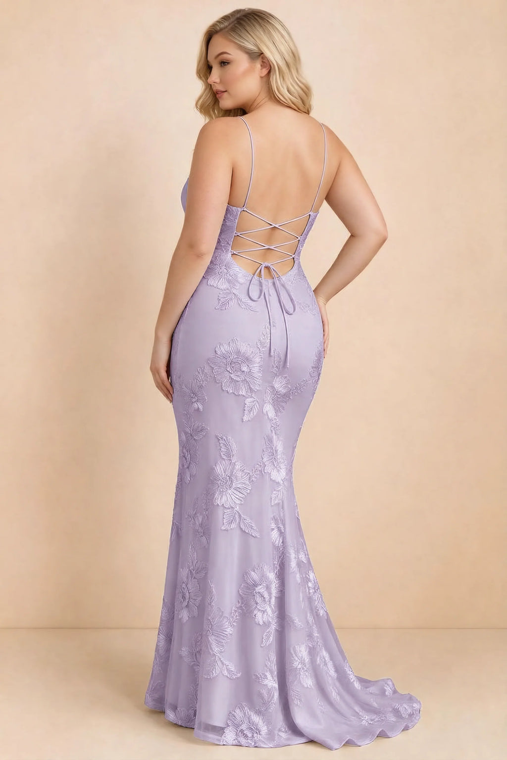 Vestido largo de sirena Cordelia con apliques florales de glicinia