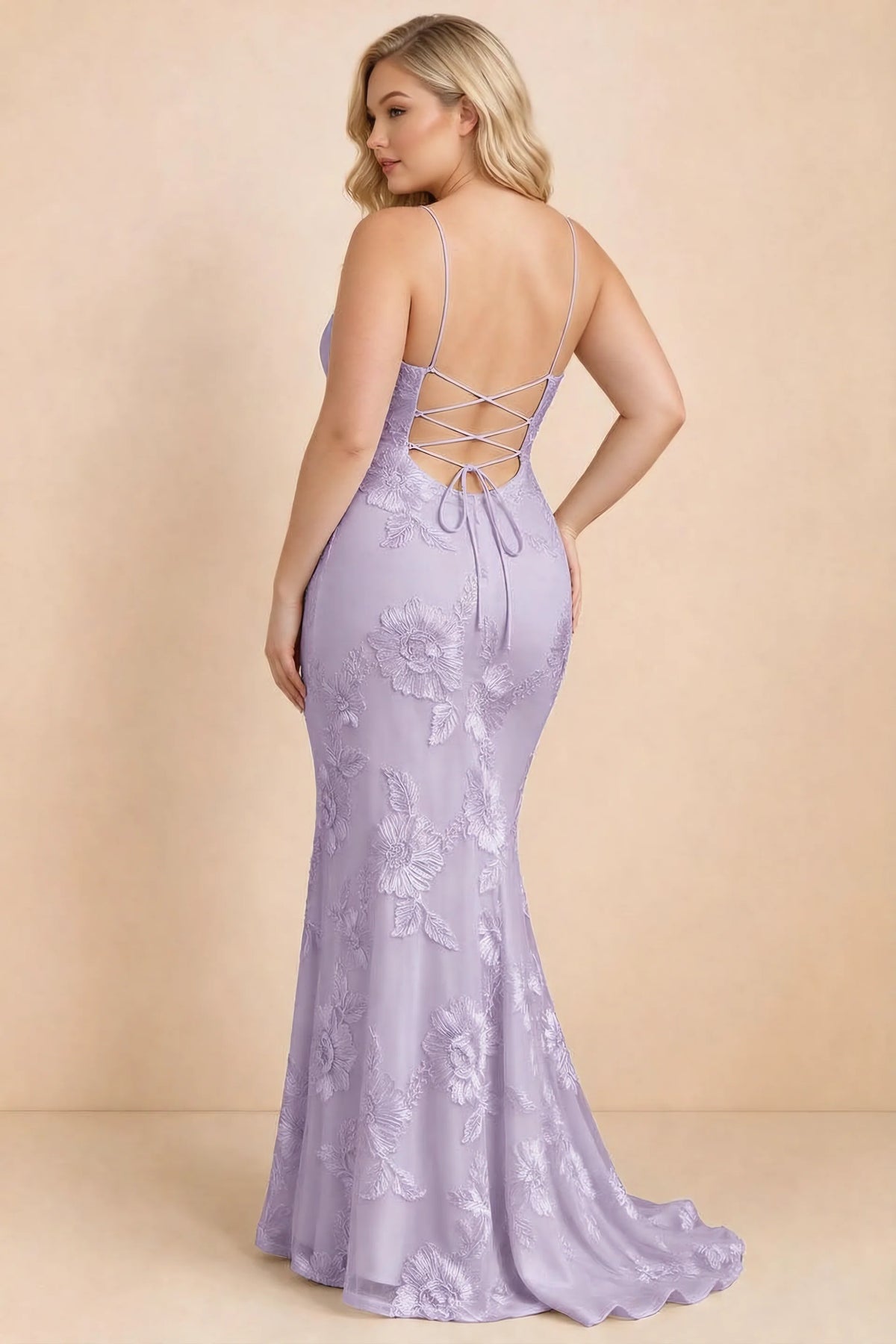 Vestido largo de sirena Cordelia con apliques florales de glicinia