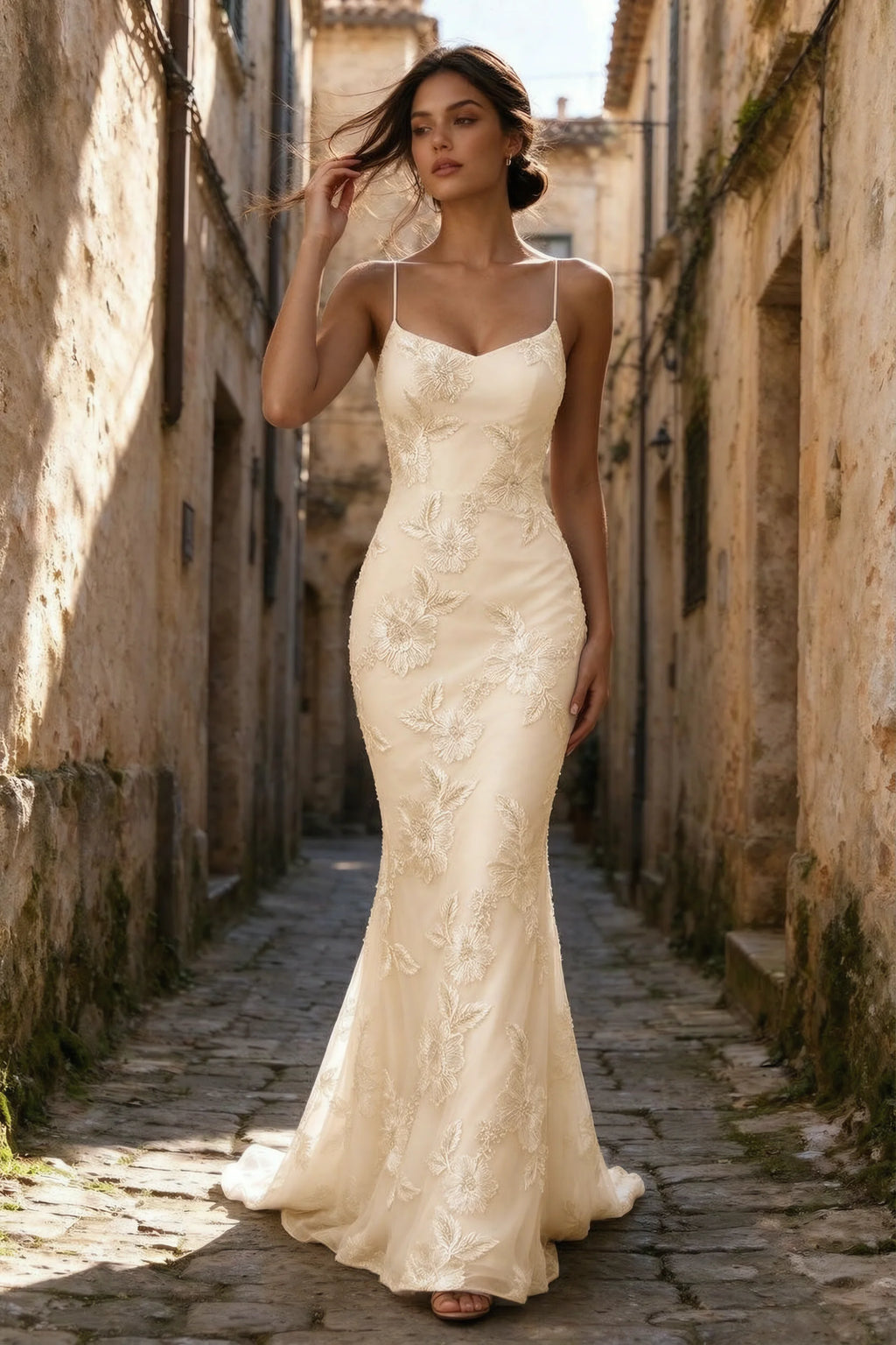 Cordelia Yellow Floral Appliqué Mermaid Maxi Dress